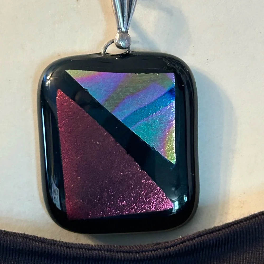 925 DICHROIC Fused Glass PENDANT Necklace